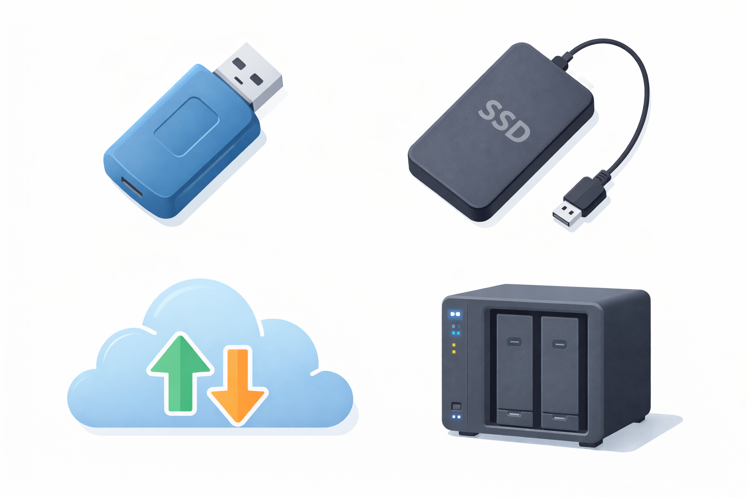 USBメモリ・外付けSSD・クラウド・NASのアイコン