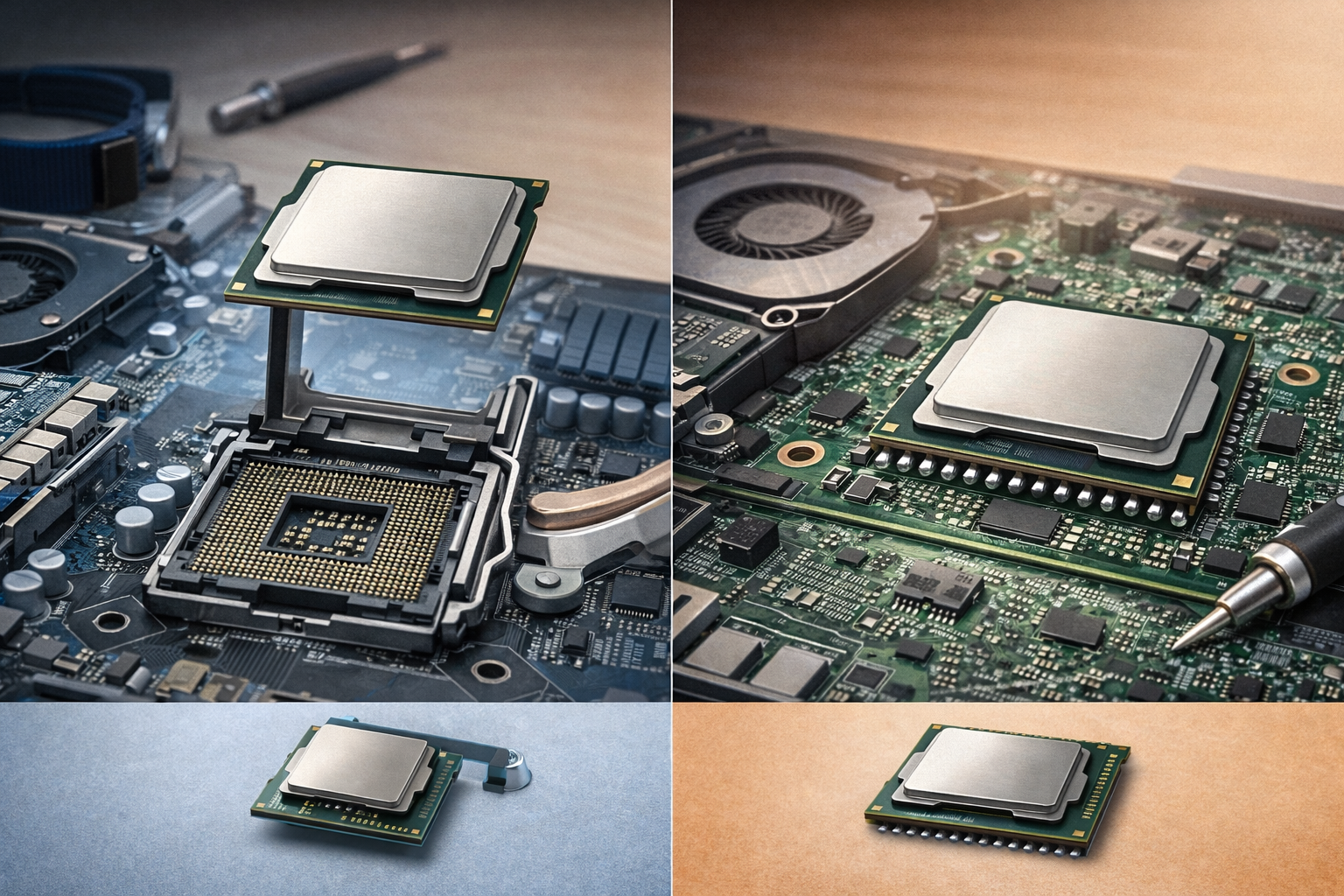 ノートPC基板上のソケット式とBGA比較