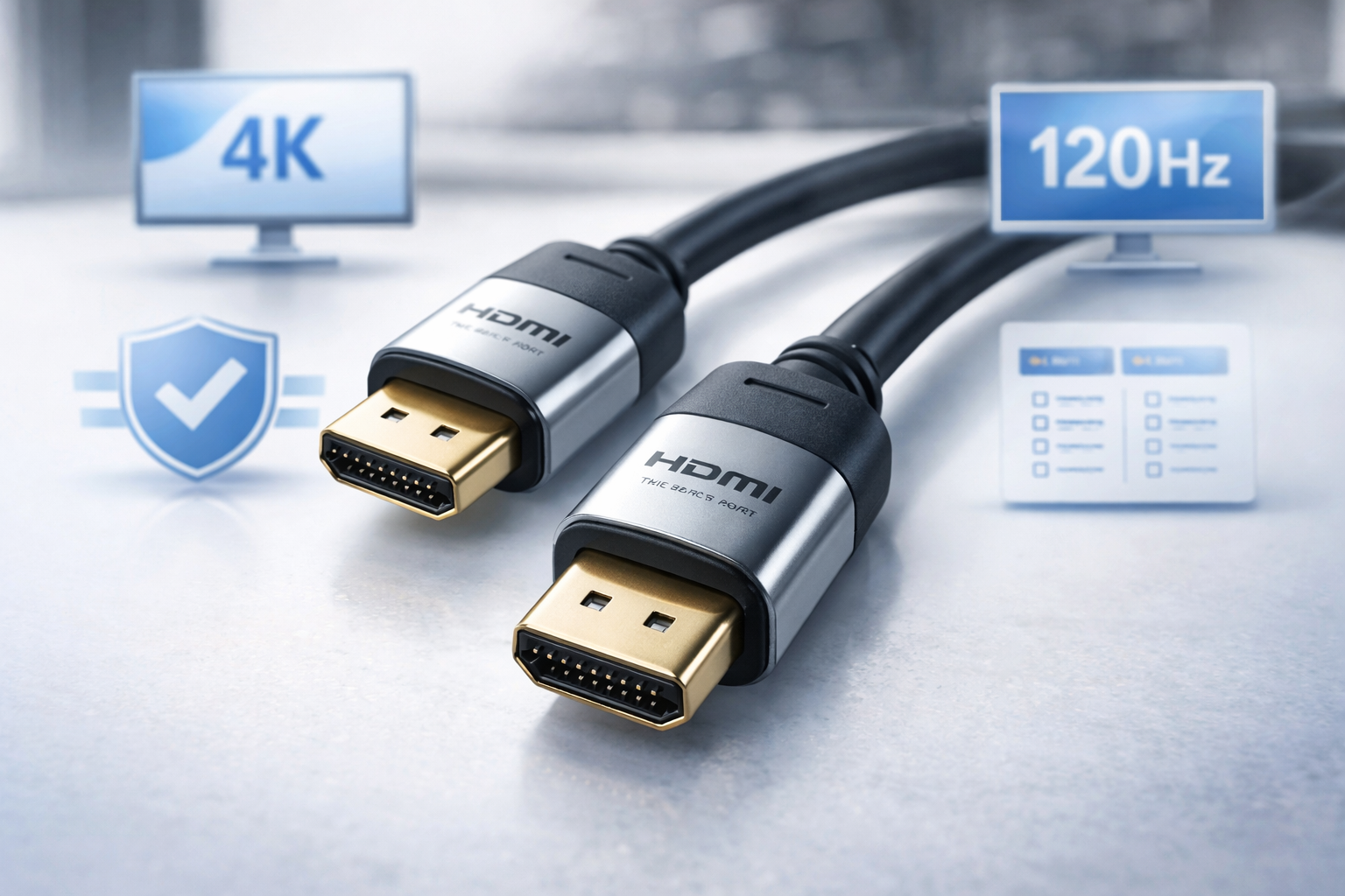 4Kと120Hzを示すHDMIケーブルの接写