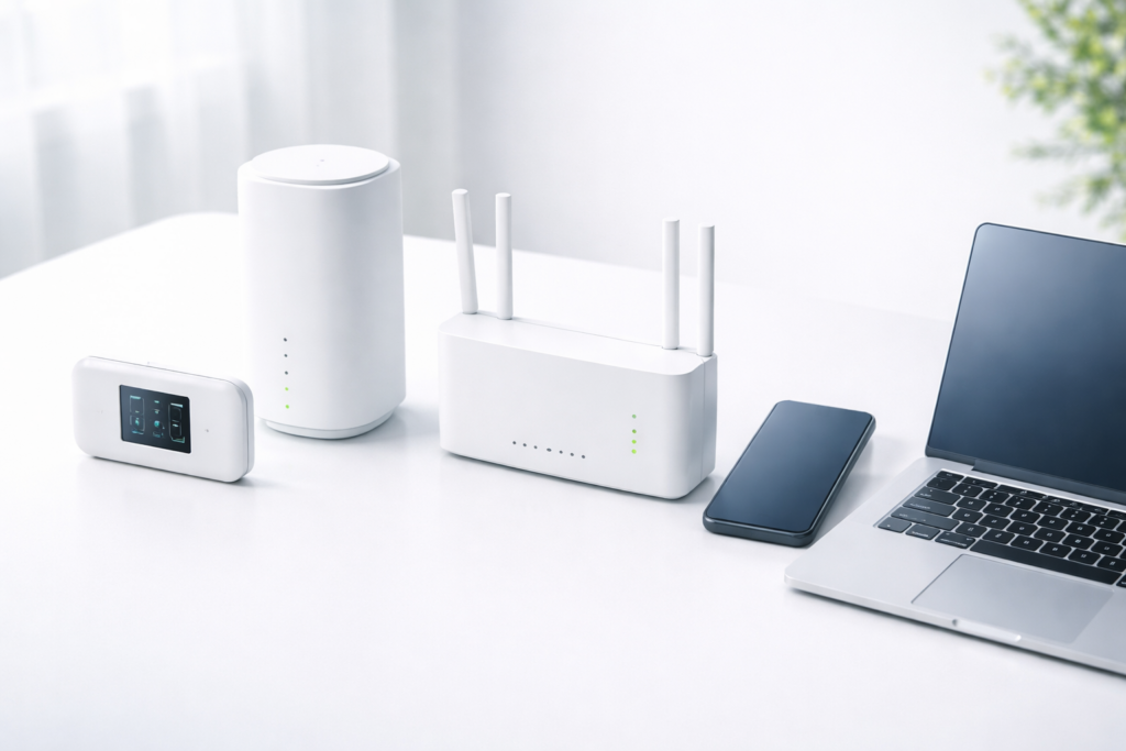 ルーターやスマホなど複数端末を並べた比較イメージ
