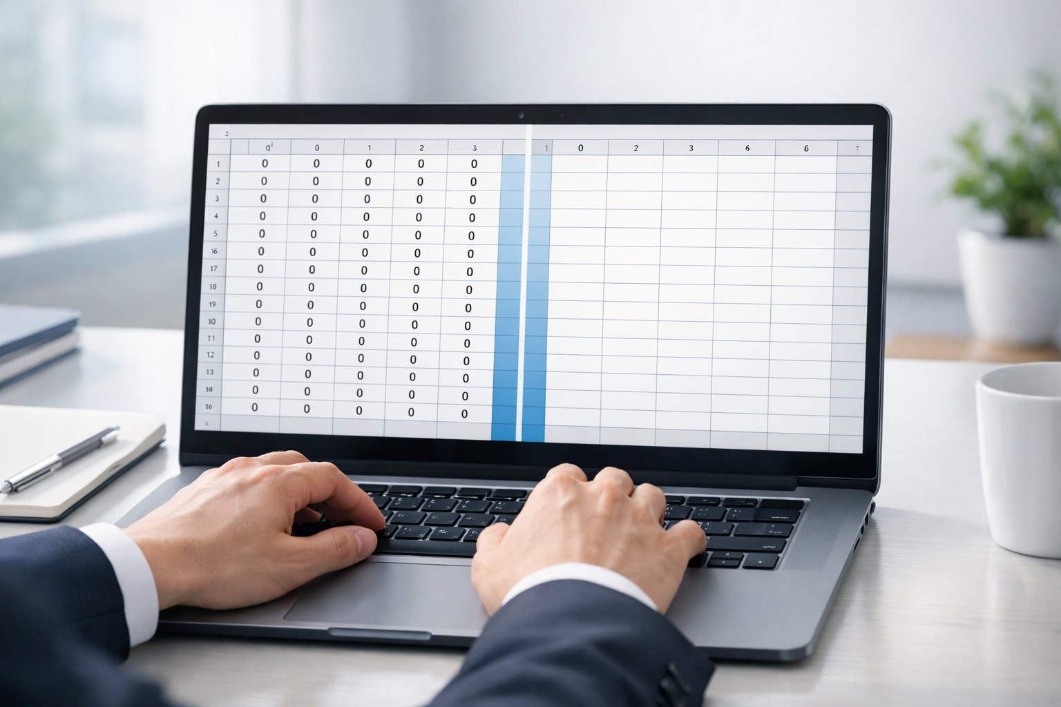 VLOOKUPで0表示の表を空白表示に整える様子を表したノートPC画面