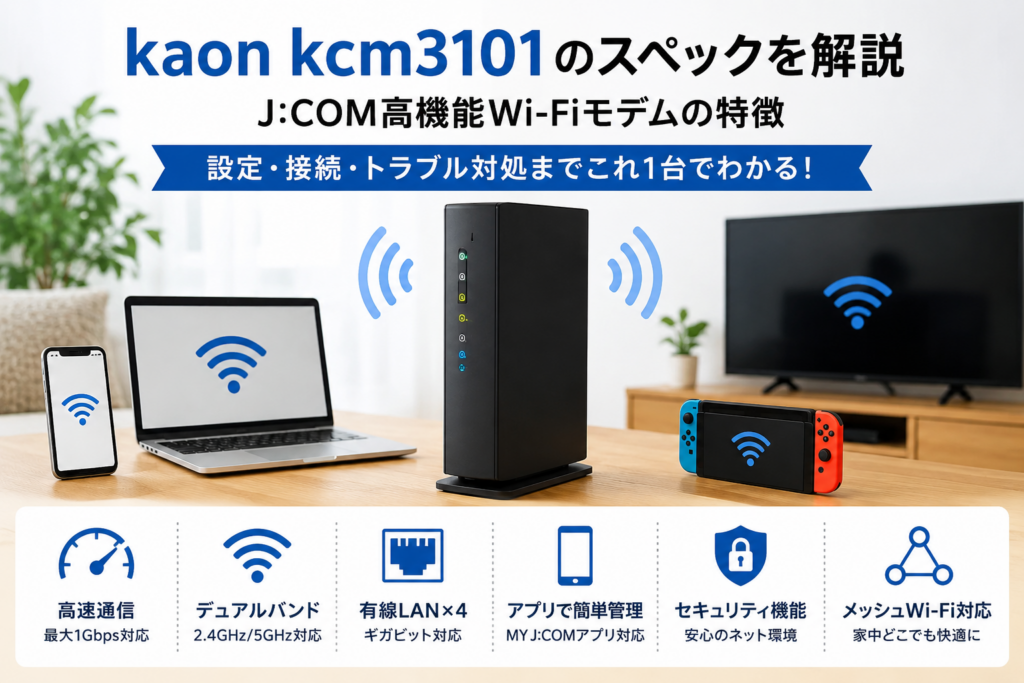 kaon kcm3101の設定・接続・Wi-Fi性能を解説するJ:COM高機能Wi-Fiモデムのイメージ