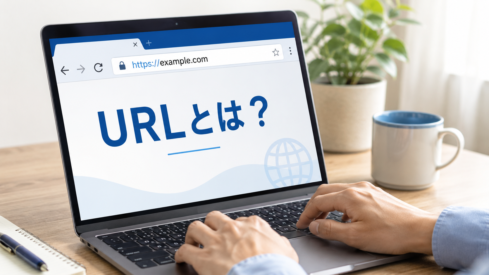 インターネットURLの意味を初心者向けに解説する実写風アイキャッチ画像