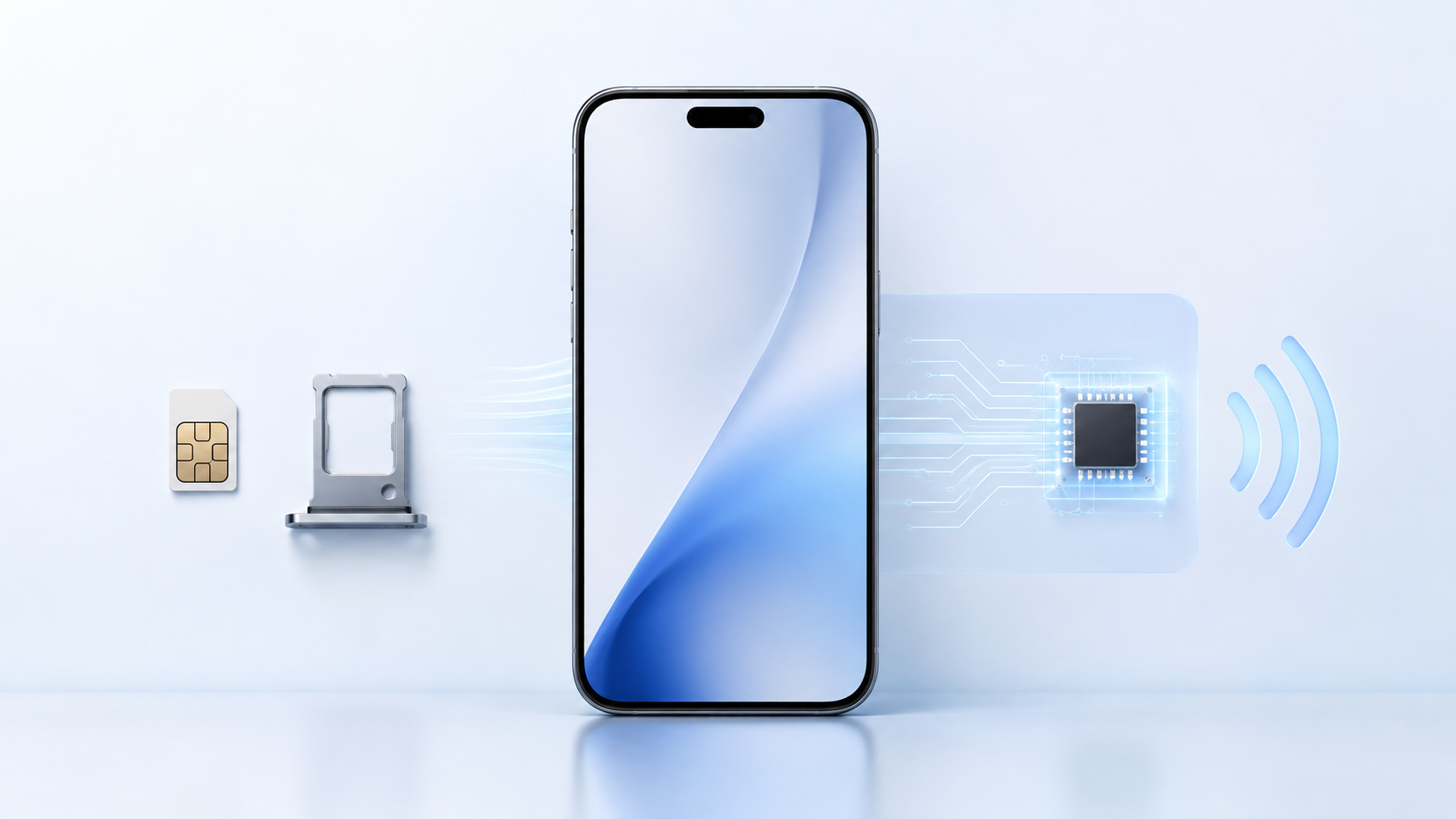 SIMカードとeSIMの違いをスマートフォンとともに比較したイメージ